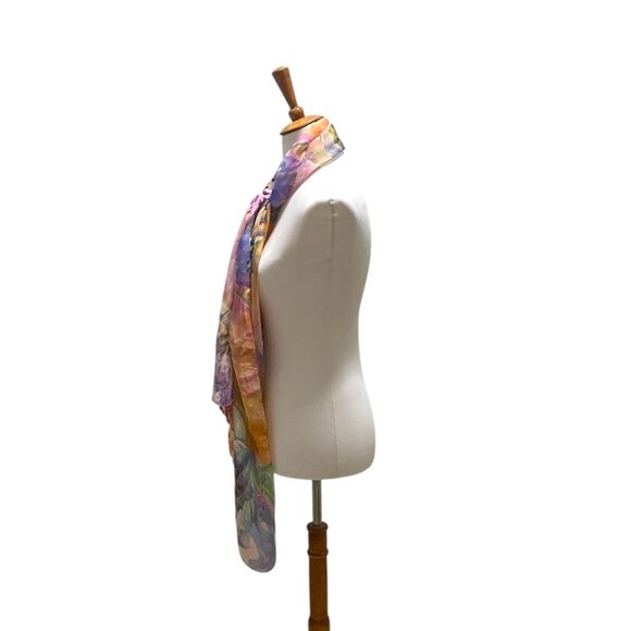 Boutique Leopard Floral Print 100% Silk Scarf Pink One Size Boho Coastal Flowy - Picture 8 of 12